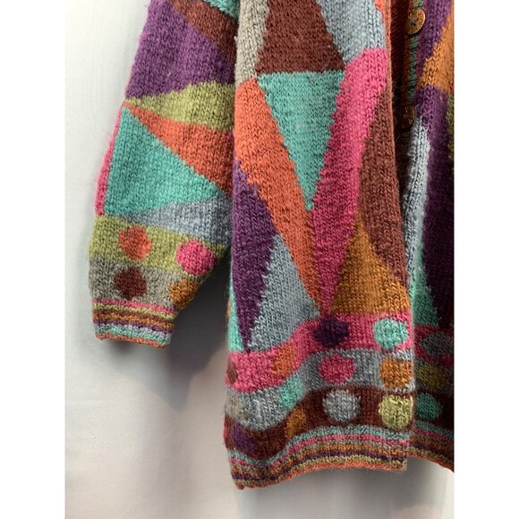 Women's Tara HandKnits Colorful Knitted Coat Size L - Picture 4 of 8